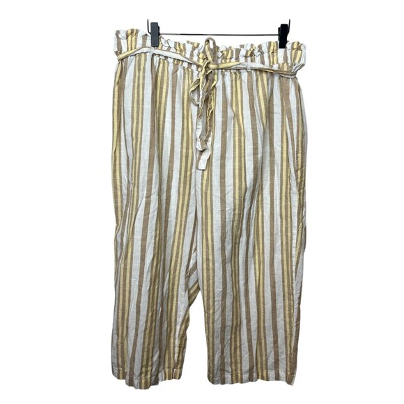 Mlle Gabrielle Pants Womens Plus Size 2X Cropped High Rise Yellow Striped Cotton - Picture 1 of 14